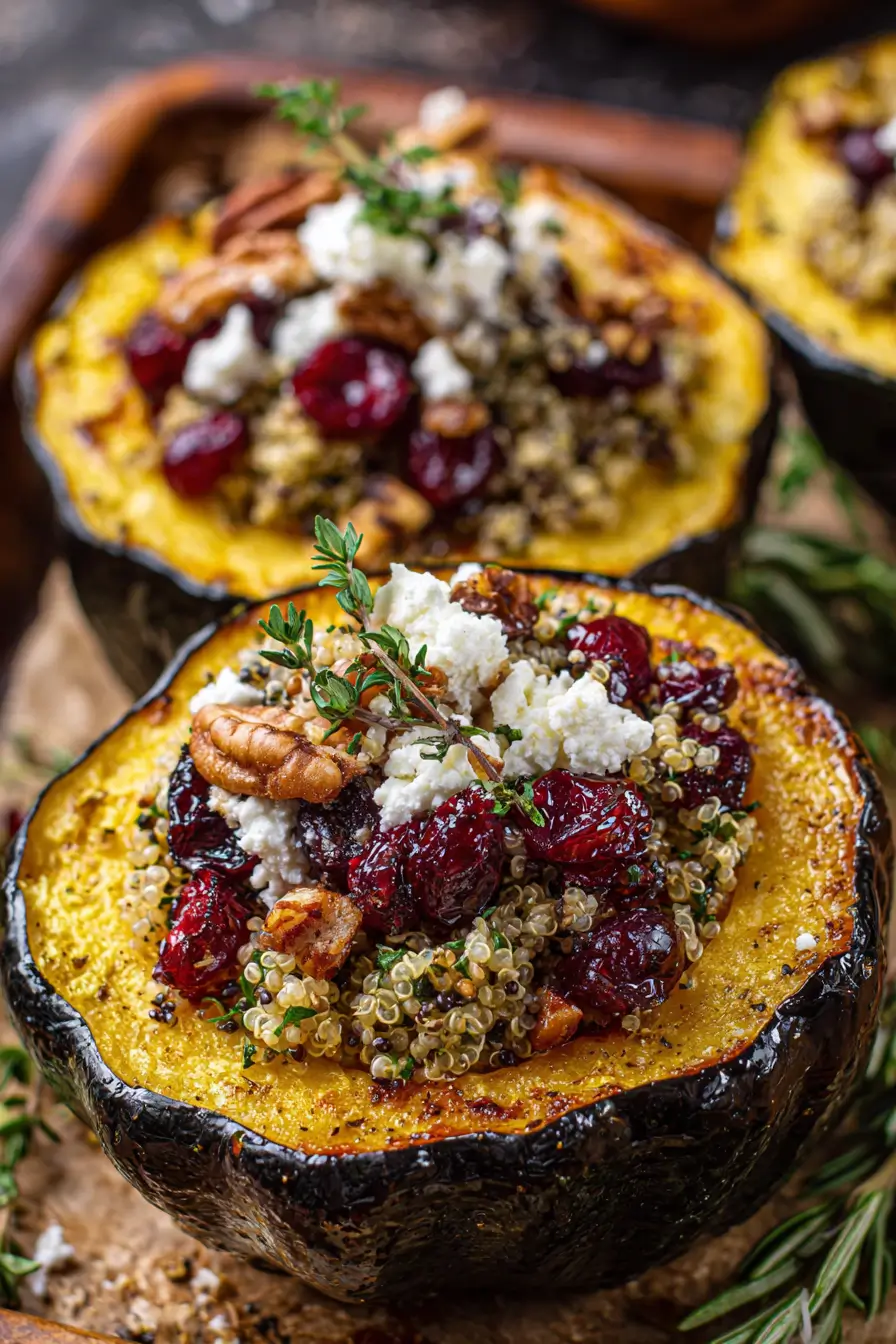 Stuffed Acorn Squash with Quinoa, Cranberries & Feta Recipe