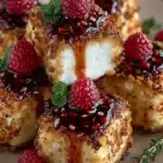 Almond-Crusted Brie Bites with Raspberry Honey Glaze