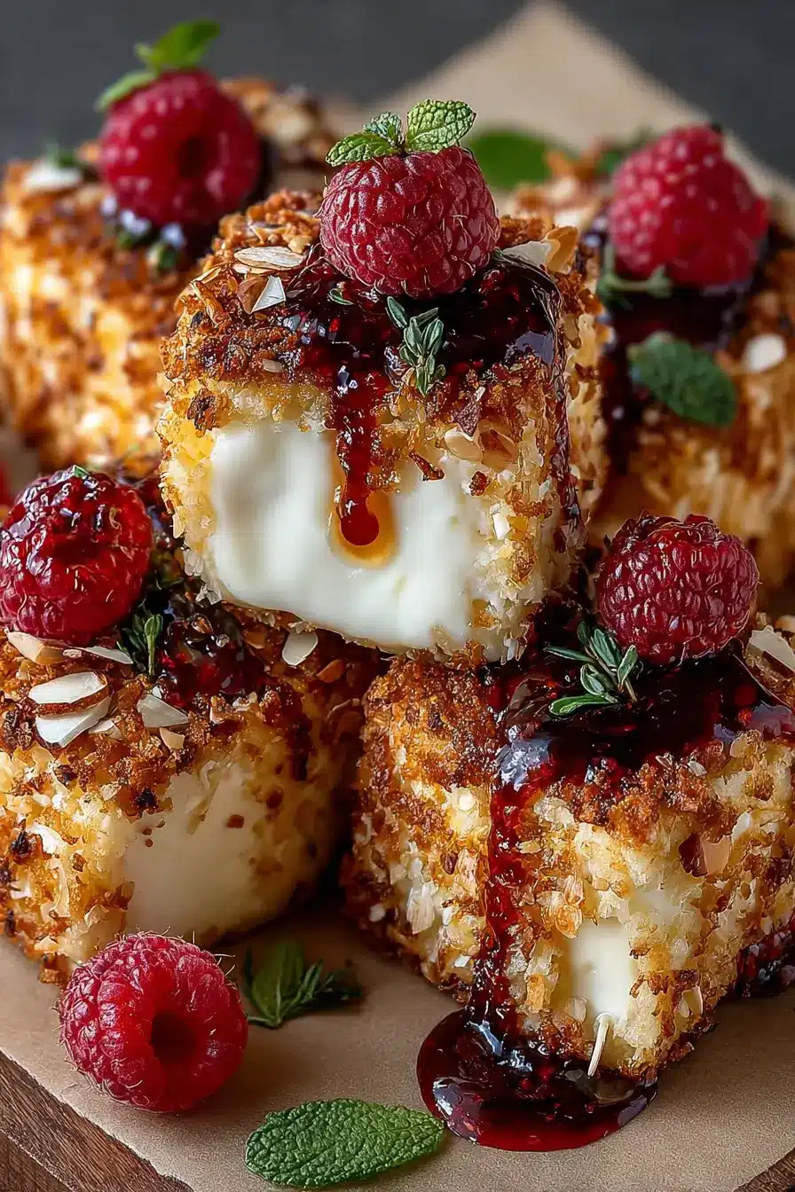 Almond-Crusted Brie Bites with Raspberry Honey Glaze