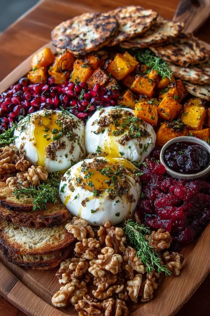 Autumn Burrata Mezze Board with Cranberries & Walnuts