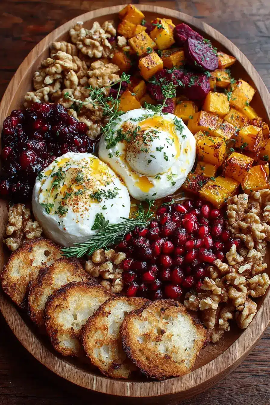 Autumn Burrata Mezze Board with Cranberries & Walnuts