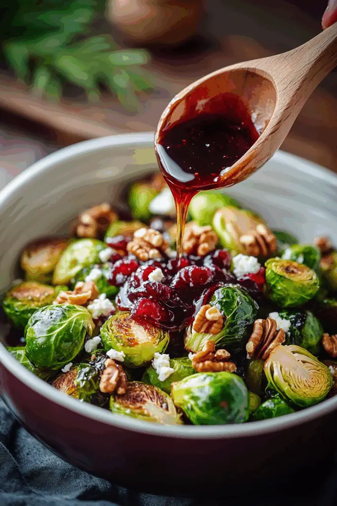 How to make Caramelized Brussels Sprouts with Feta, Walnuts, and Cranberry-Honey Glaze
