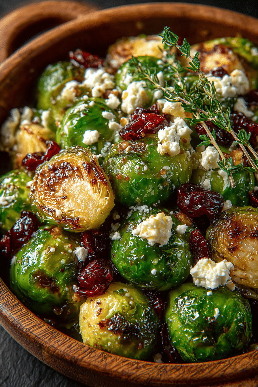 Caramelized Brussels Sprouts with Feta, Walnuts, and Cranberry-Honey Glaze recipe
