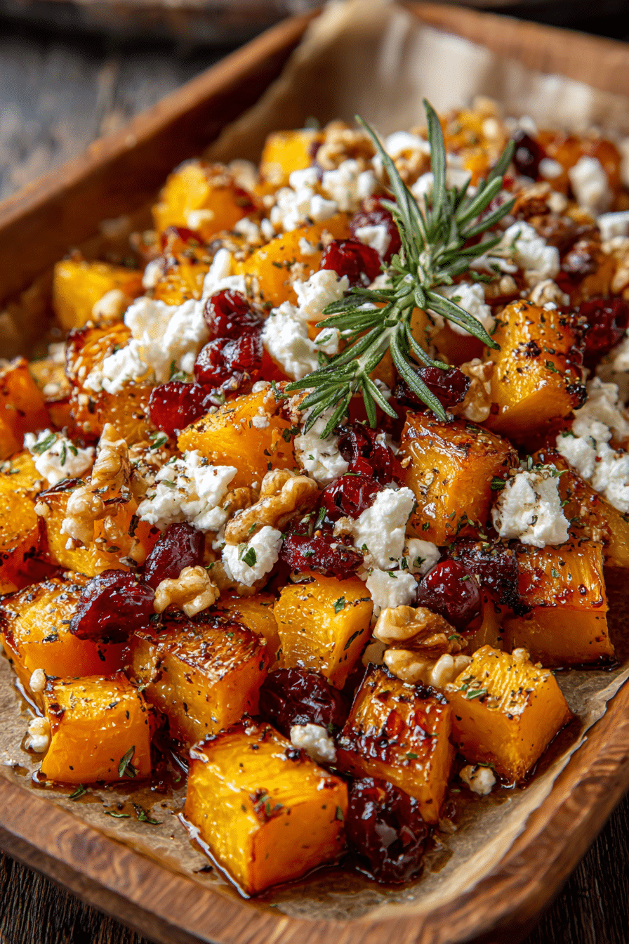 Caramelized Butternut Squash with Feta, Walnuts, and Cranberry-Honey Glaze Recipe