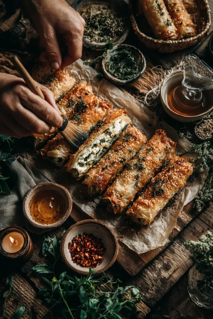 Crispy Baked Feta Rolls with Hot Chili Honey