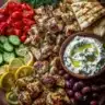 Greek Chicken Souvlaki Grazing Board with Feta Dip