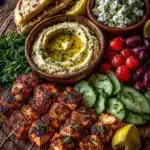Greek Chicken Souvlaki Grazing Board with Hummus Dip
