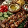 Greek Chicken Souvlaki Grazing Board with Hummus Dip