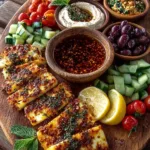 Greek Halloumi Mezze Platter with Chili Honey Drizzle