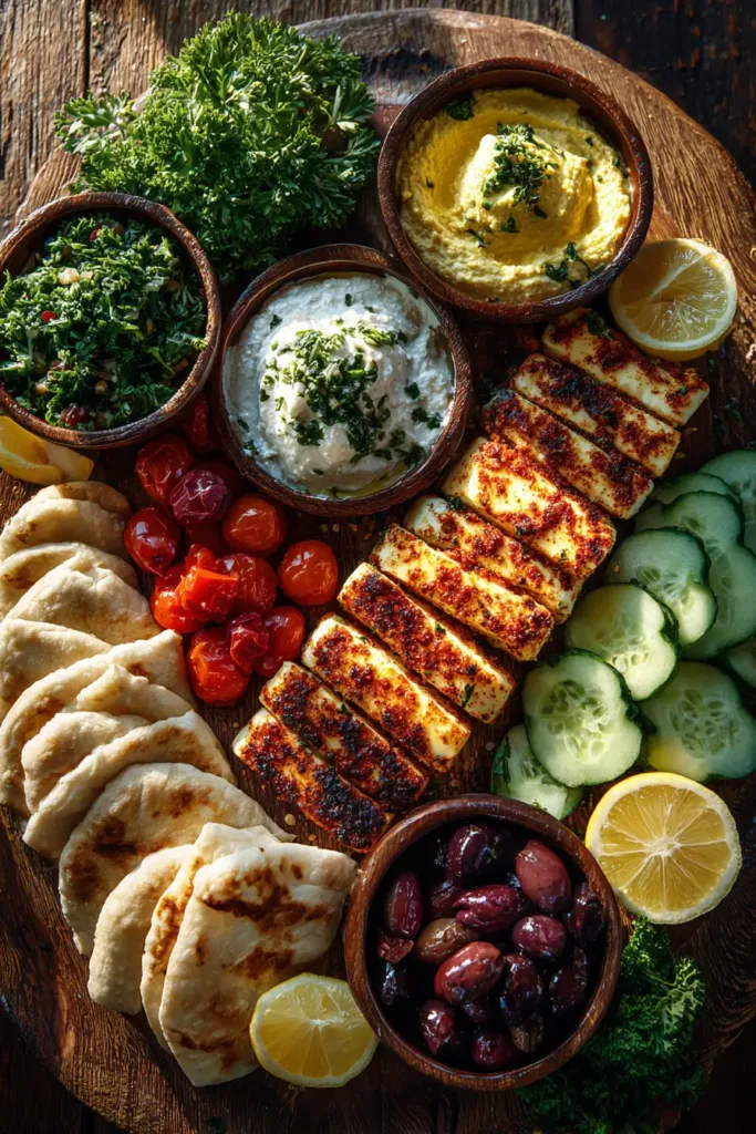 Greek Halloumi Mezze Platter with Chili Honey Drizzle