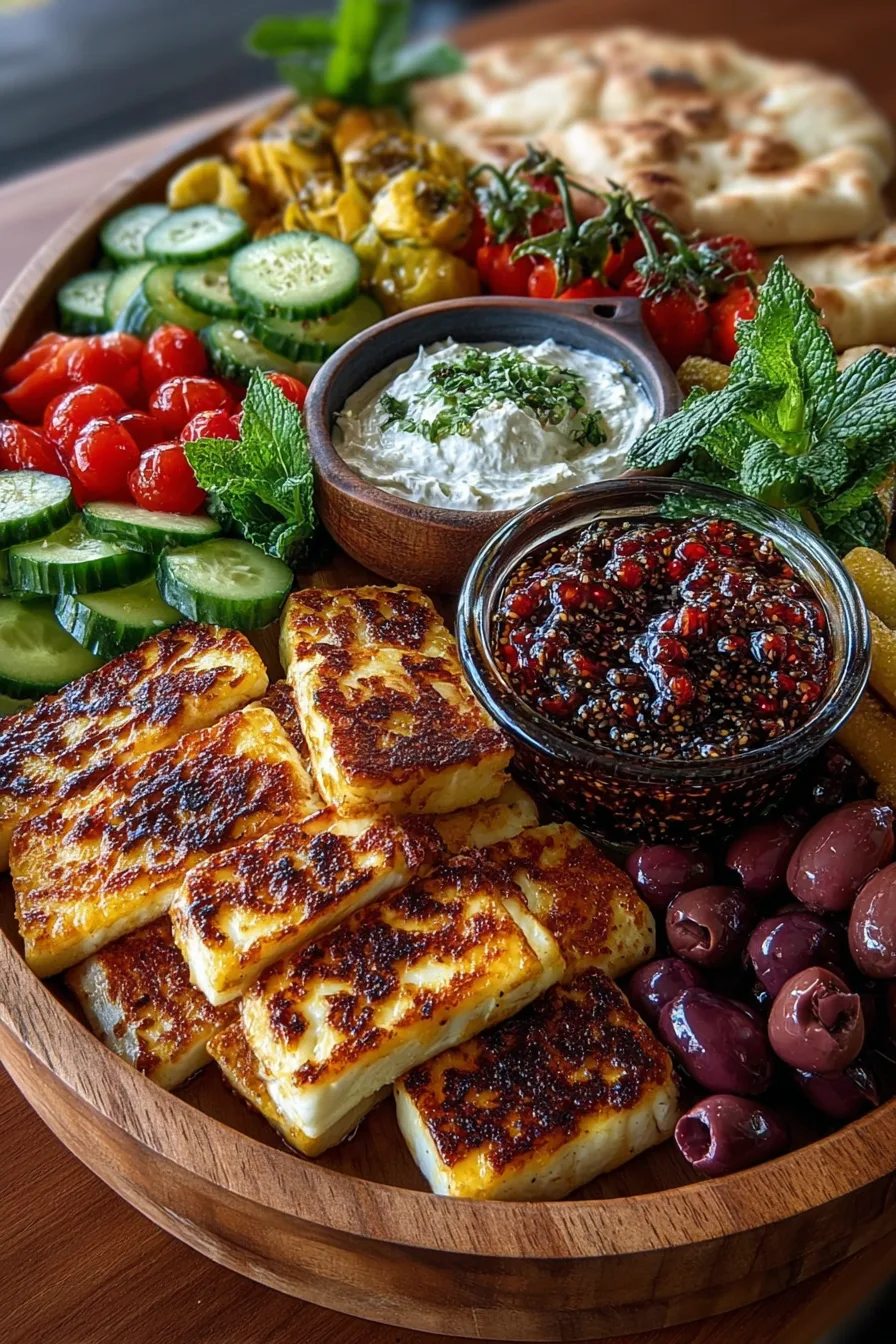 Greek Halloumi Mezze Platter with Fig Honey Drizzle