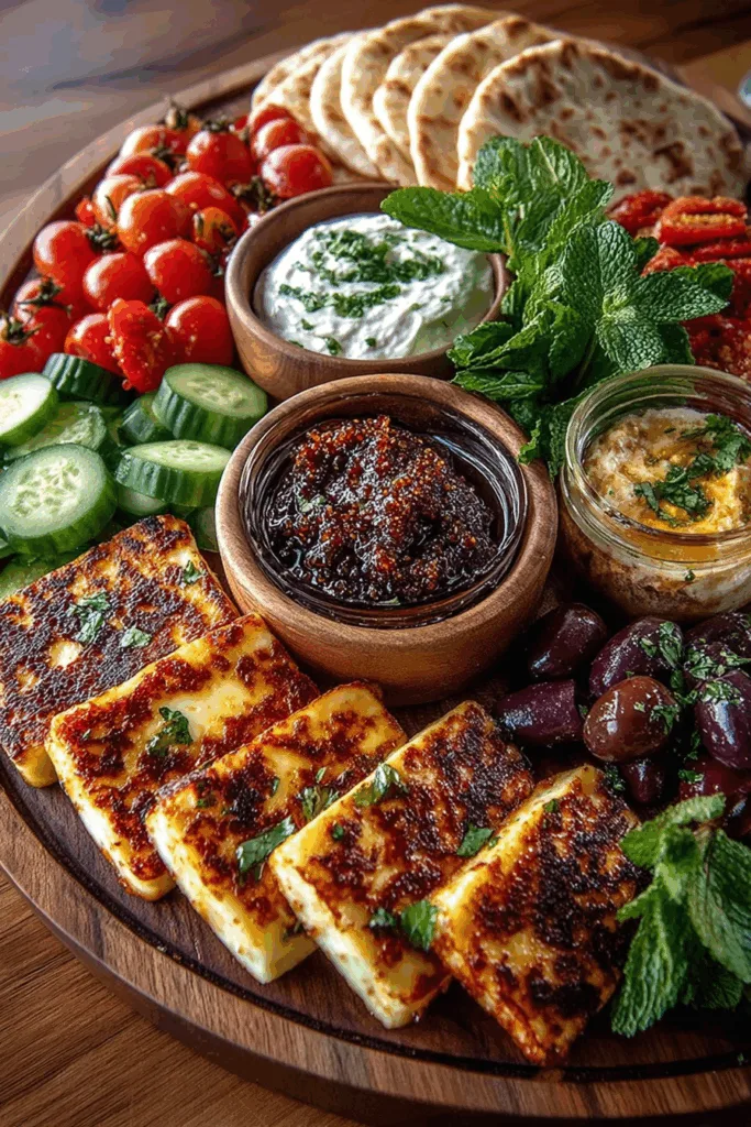 Greek Halloumi Mezze Platter with Fig Honey Drizzle