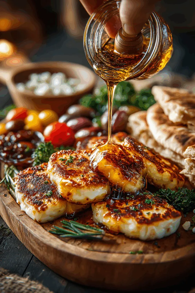 Greek Halloumi Mezze Platter with Fig Honey Drizzle
