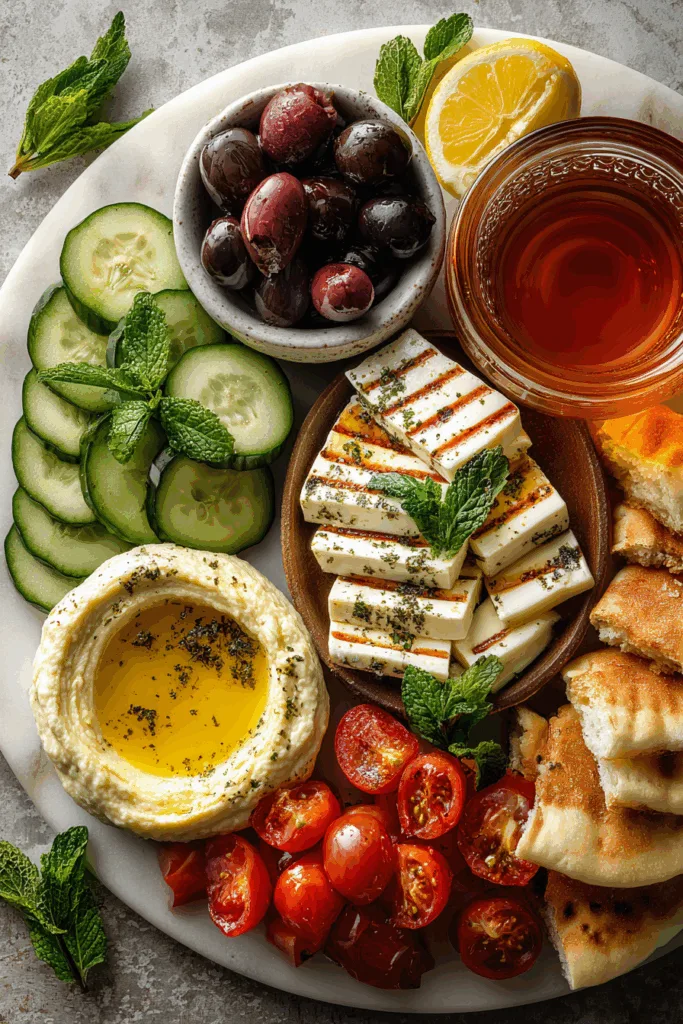 Greek Halloumi Mezze Platter with Fig Honey Drizzle