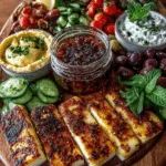 Greek Halloumi Mezze Platter with Fig Honey Drizzle