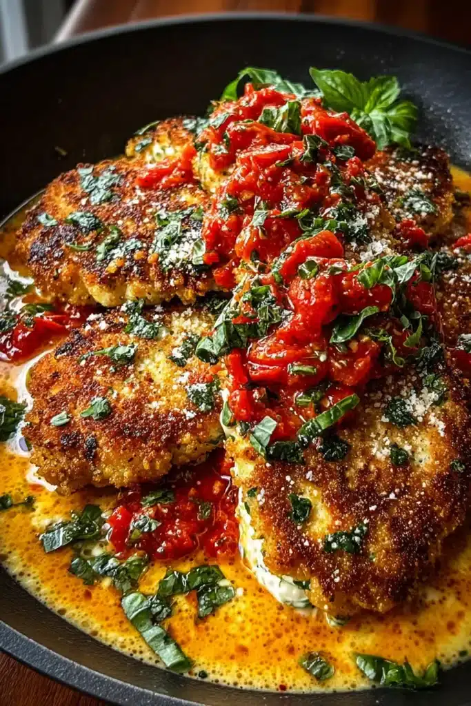 Italian Basil Chicken Cutlets with Tomato and Ricotta Sauce