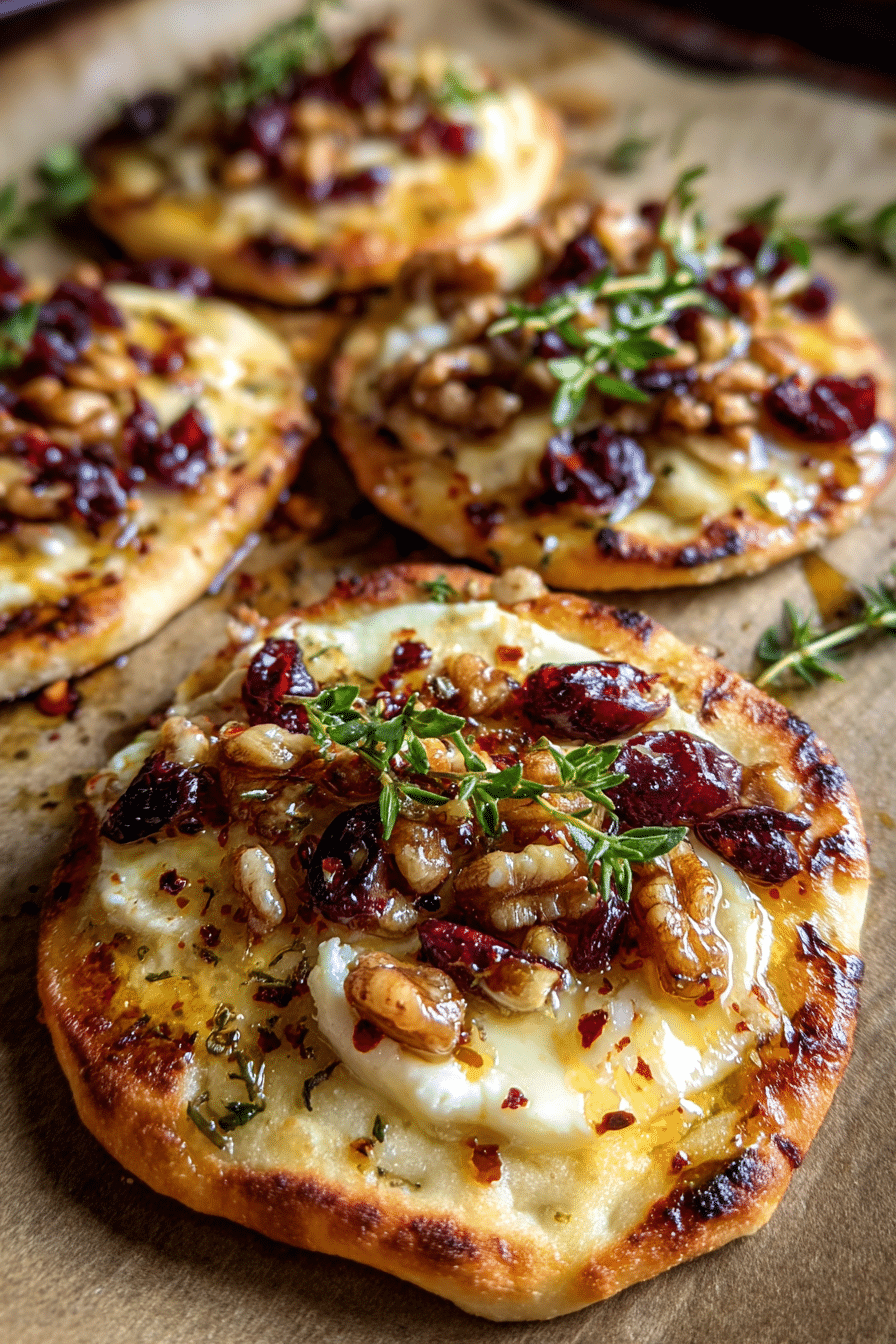 Mini Pizza with Brie, Cranberries & Toasted Walnuts with a Hot Honey Drizzle Recipe