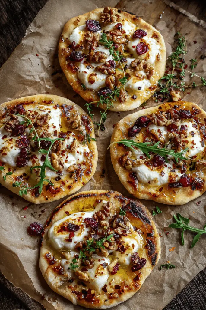 How to make Mini Pizza with Brie, Cranberries & Toasted Walnuts with a Hot Honey Drizzle