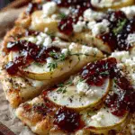 Pear Apple & Brie Flatbread with Cranberry Jelly and Feta Crumble