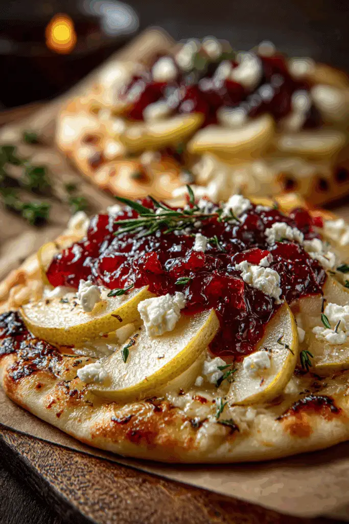 Pear Apple & Brie Flatbread with Cranberry Jelly and Feta Crumble How To Make