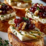Pear, Brie and Cranberry Crostini with Thyme Honey