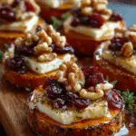 Sweet Potato Rounds with Brie, Cranberries & Toasted Walnuts with a Hot Honey Drizzle recipe