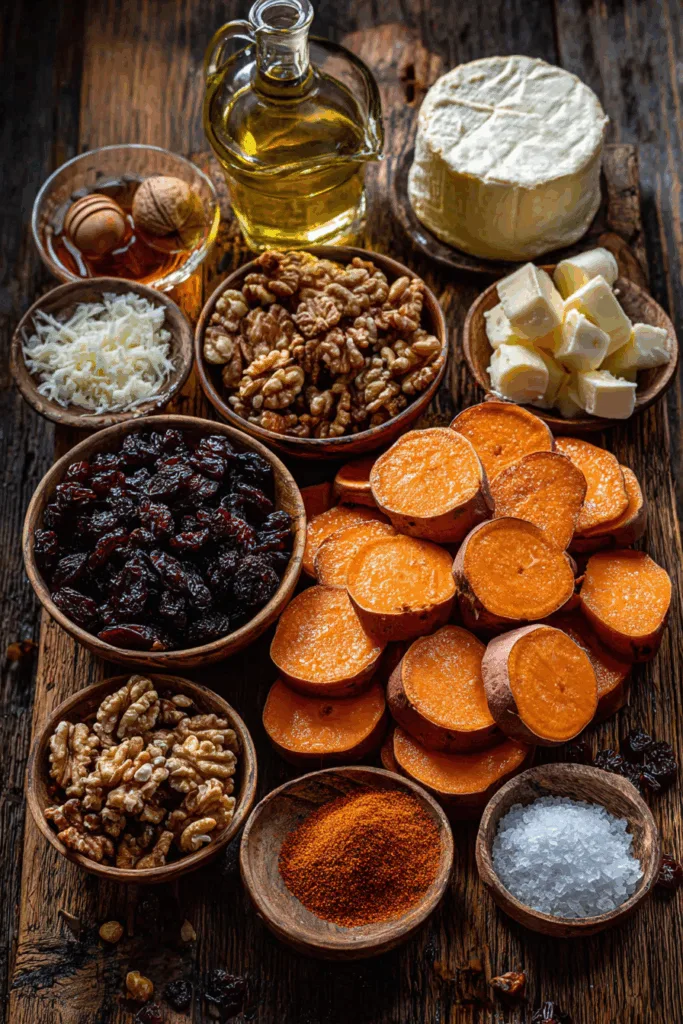 Roasted Sweet Potato Rounds with Brie, Dried Cherries & Toasted Walnuts