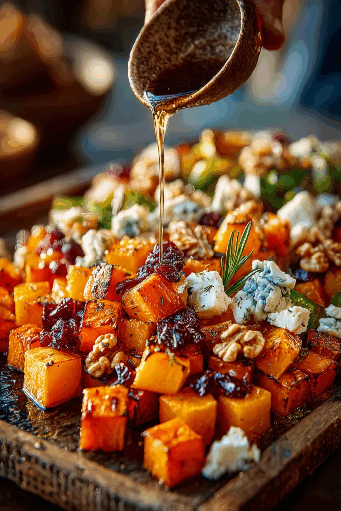 Caramelized Butternut Squash & Sweet Potato with Blue Cheese, Walnuts & Cranberry-Orange Glaze