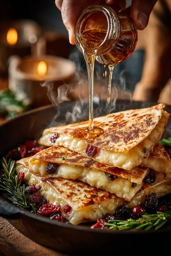 Apple Cranberry Brie Quesadillas with Hot Honey