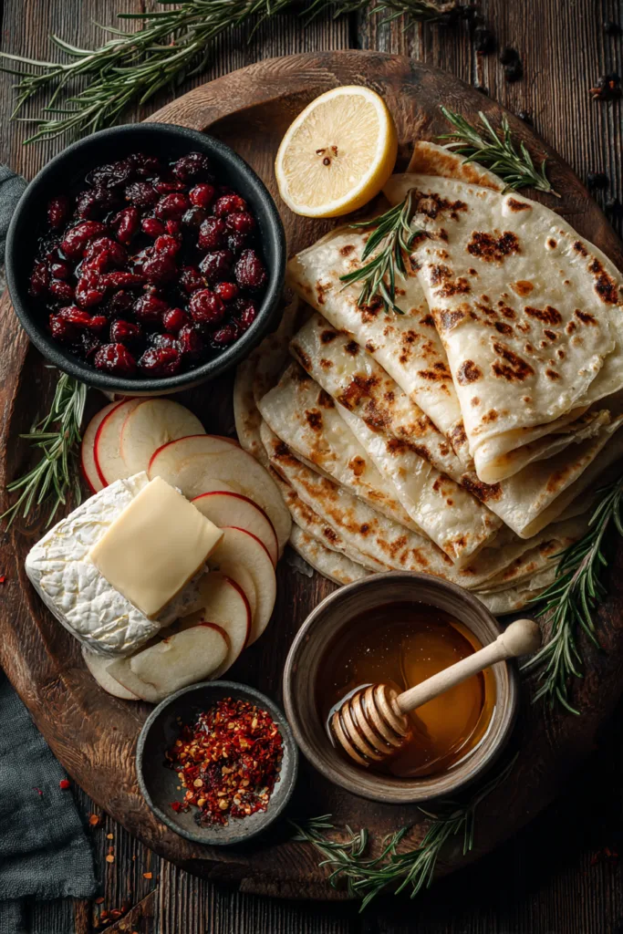 Apple Cranberry Brie Quesadillas with Hot Honey
