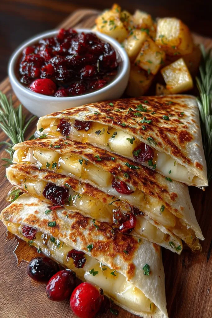 Apple Cranberry Brie Quesadillas with Hot Honey