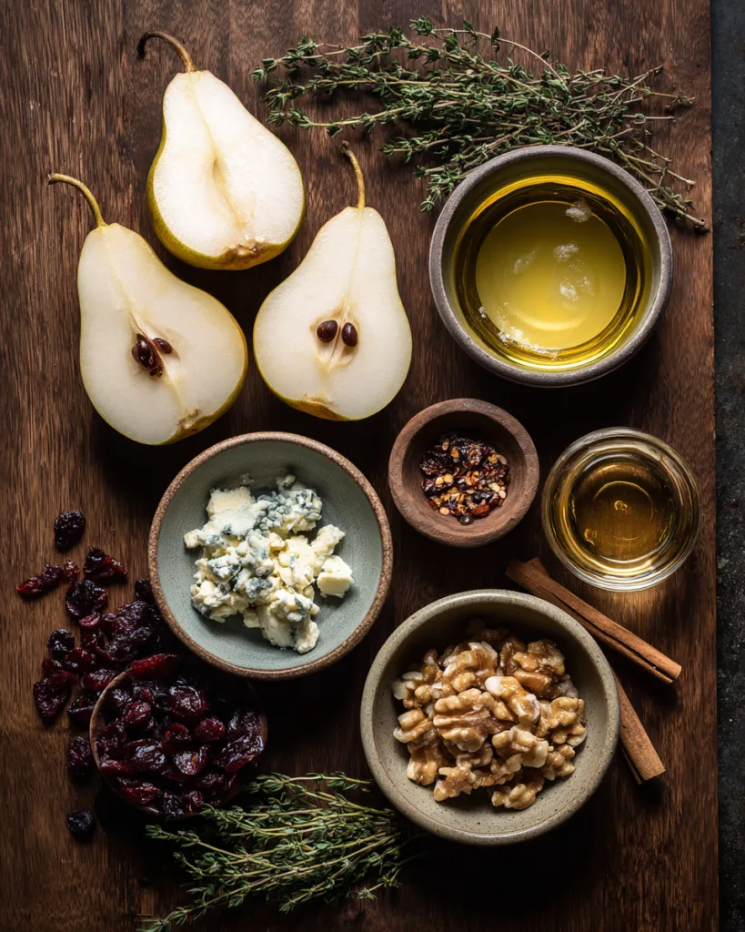 Ingredients for Baked Pears with Cranberries, Honey, Walnuts & Blue Cheese