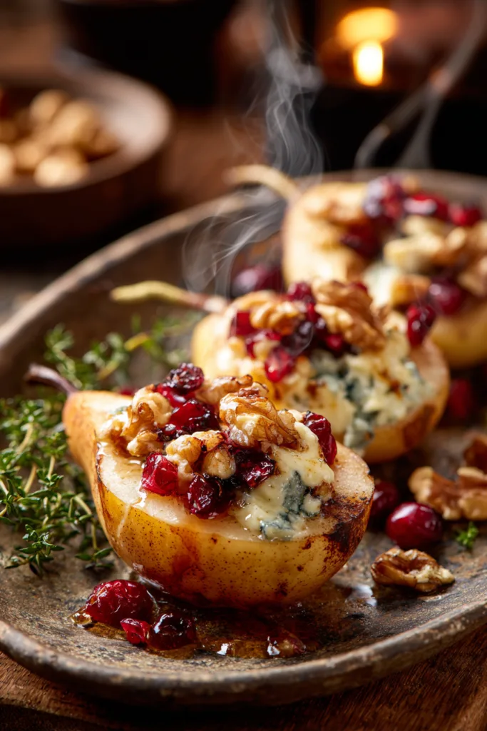 Baked Pears with Cranberries, Honey, Walnuts & Blue Cheese