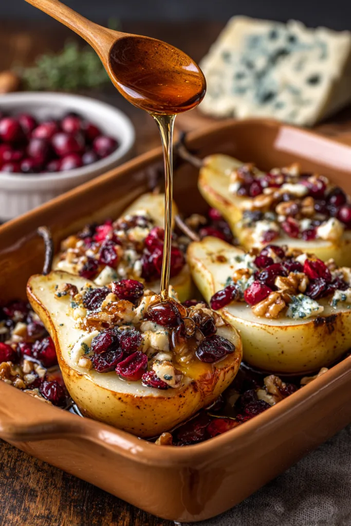 How to make Baked Pears with Cranberries, Honey, Walnuts & Blue Cheese
