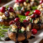 Balsamic-Glazed Cranberry & Goat Cheese Stuffed Mushrooms with Spinach Recipe