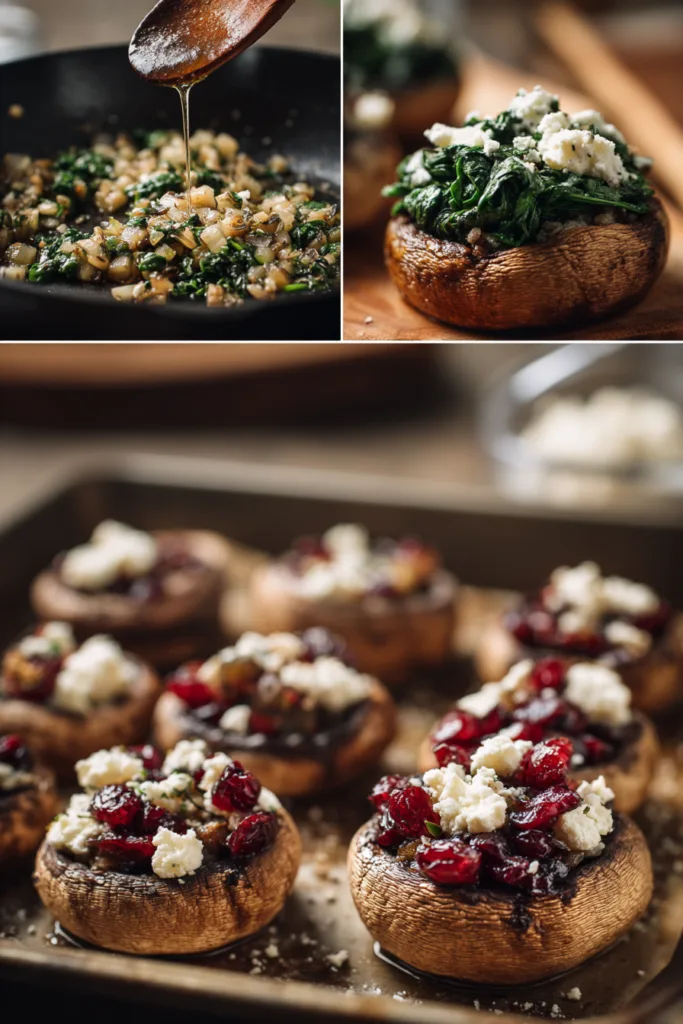 How to make Balsamic-Glazed Cranberry & Goat Cheese Stuffed Mushrooms with Spinach
