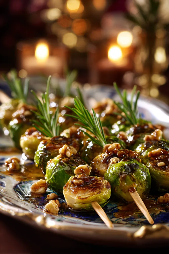 Caramelized Brussels Sprouts Christmas Skewers with Walnut Honey