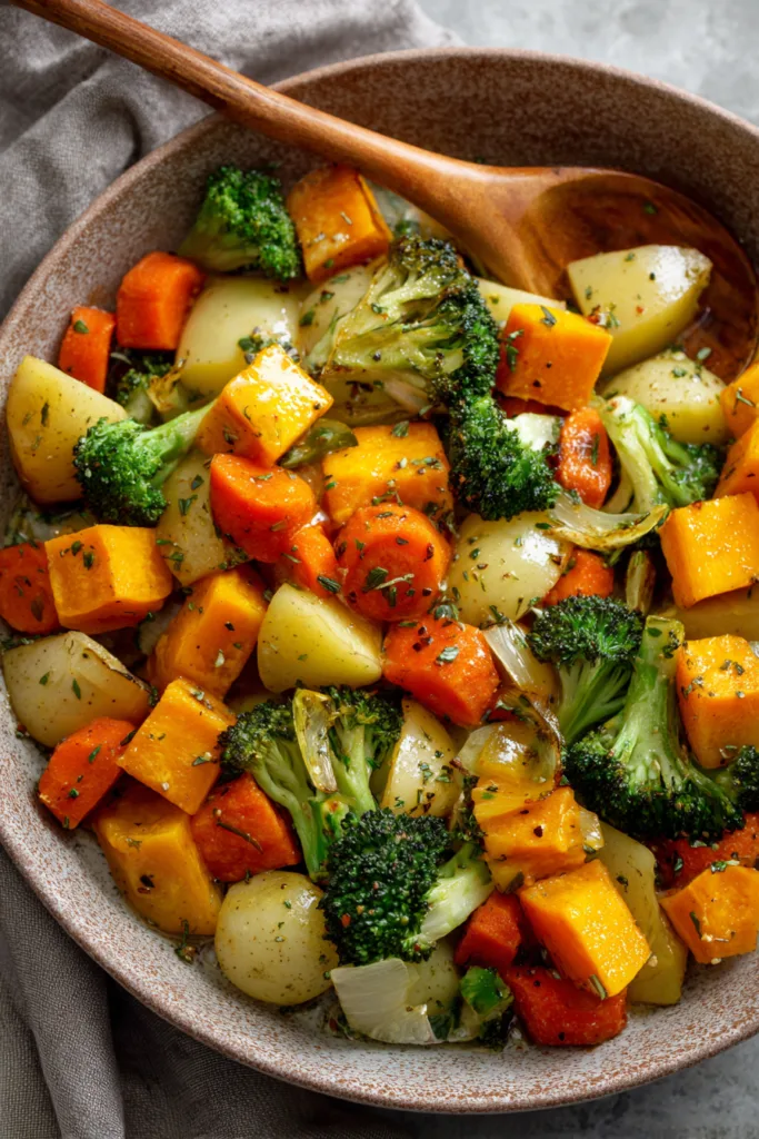 Caramelized Butternut Squash, Carrots, Broccoli & Yukon Potatoes with Feta, Pecans & Cranberry-Honey Glaze