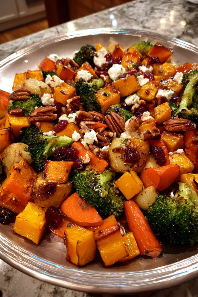 Caramelized Butternut Squash, Carrots, Broccoli & Yukon Potatoes with Feta, Pecans & Cranberry-Honey Glaze
