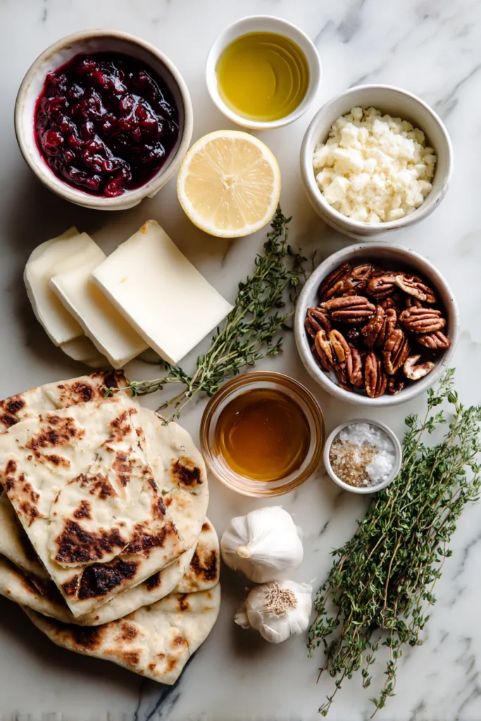 Crispy Flatbread with Brie, Pear, Toasted Pecans & Cranberry Glaze