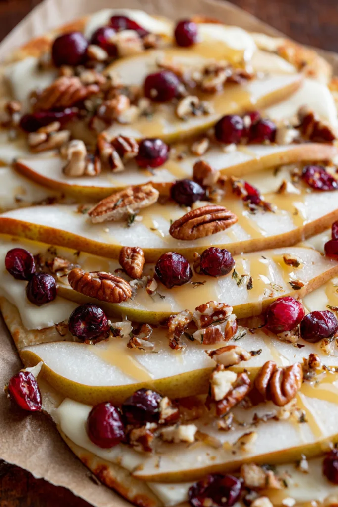 How to make Crispy Flatbread with Brie, Pear, Toasted Pecans & Cranberry Glaze