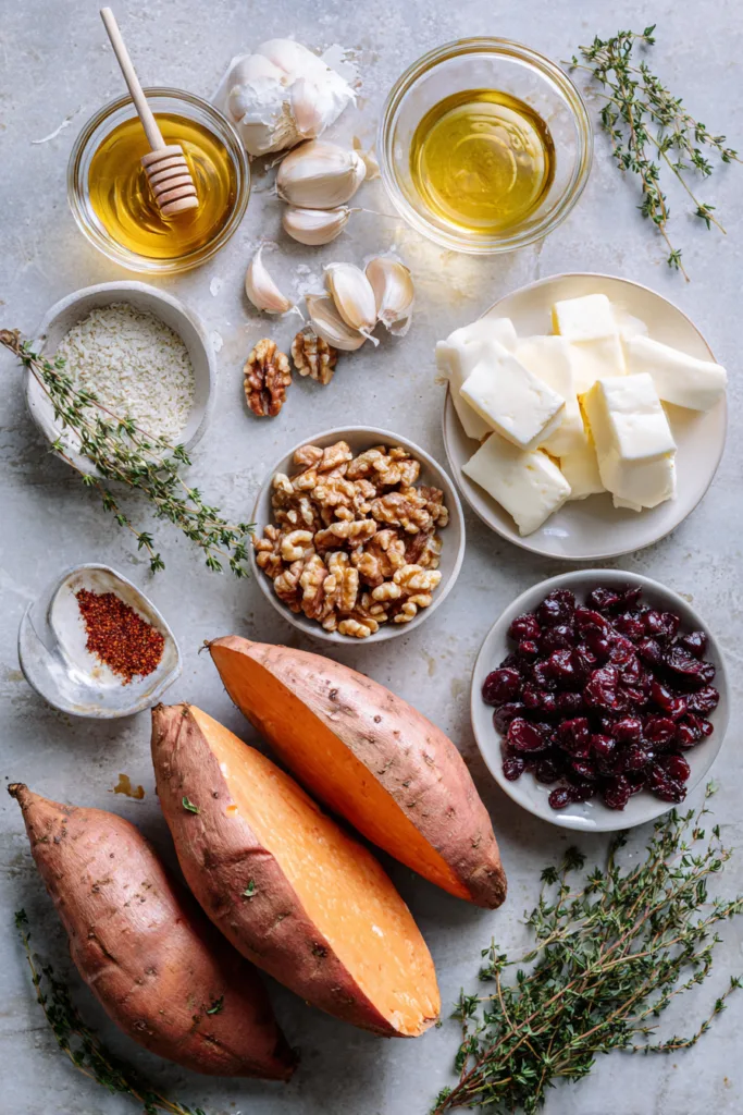 Crispy Sweet Potato Smash with Melted Brie, Cranberries & Spicy Honey Walnut
