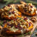 Crispy Sweet Potato Smash with Melted Brie, Cranberries & Spicy Honey Walnut