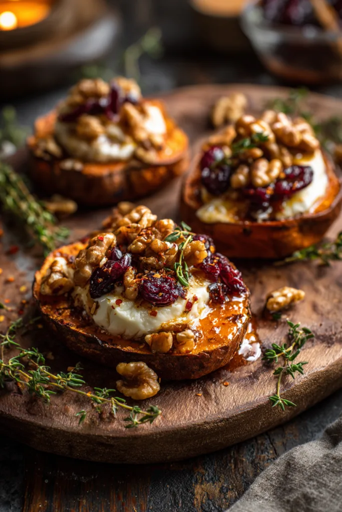 Crispy Sweet Potato Smash with Melted Brie, Cranberries & Spicy Honey Walnut