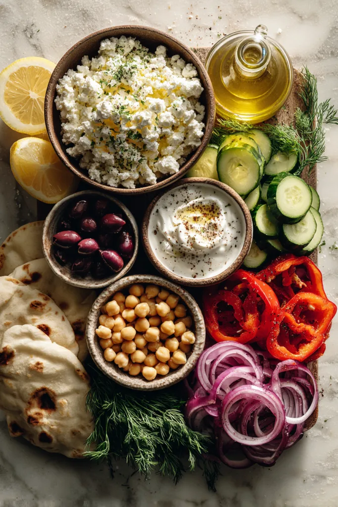 Greek Mezze Board with Whipped Feta, Hummus & Roasted Veggies