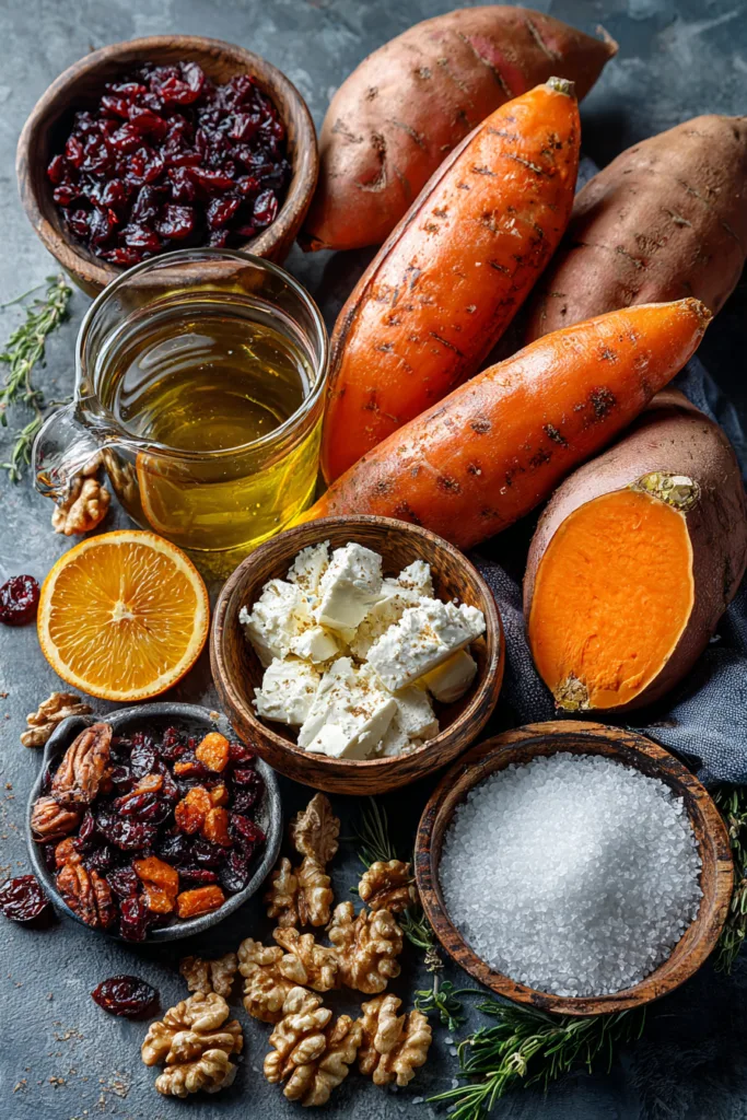 Layered Sweet Potato, Butternut Squash & Carrot Bake with Cranberry-Honey Drizzle