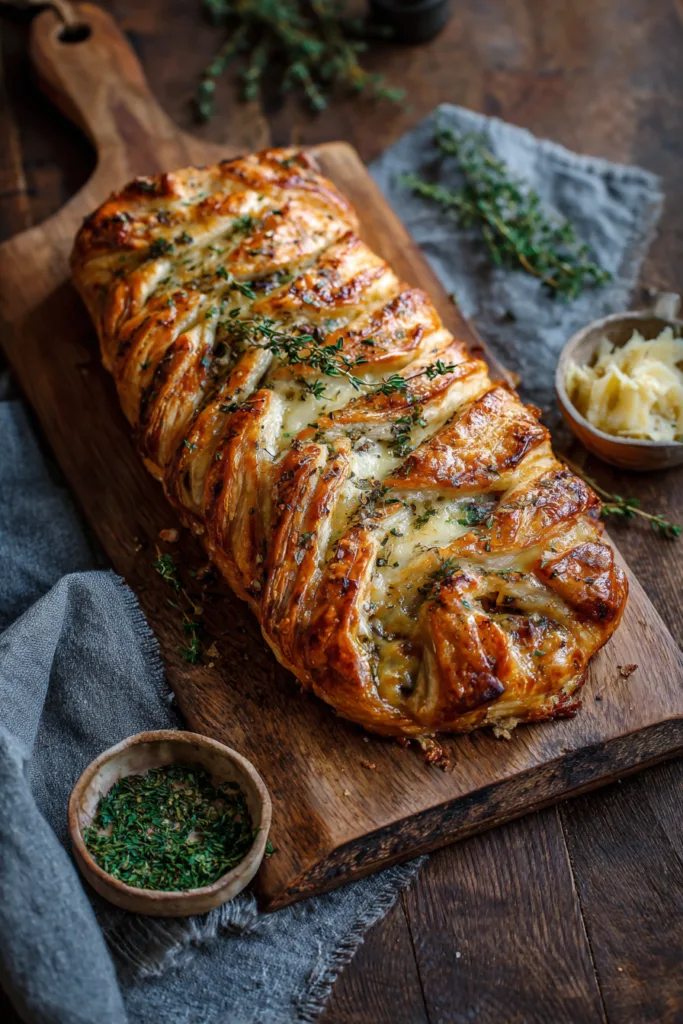 Mushroom & Gruyère Puff Pastry Braid Serving