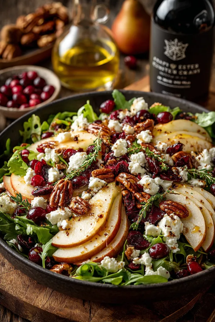 Pear, Apple & Cranberry Christmas Salad with Feta Snowflakes Serving