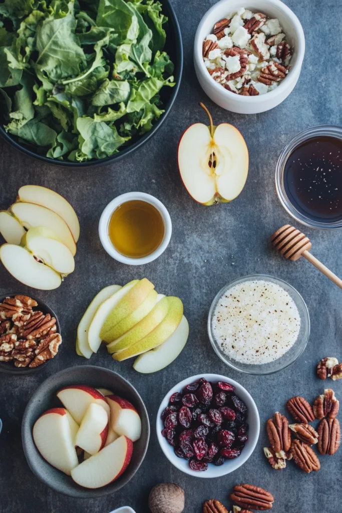 Ingredients for Pear, Apple & Cranberry Christmas Salad with Feta Snowflakes