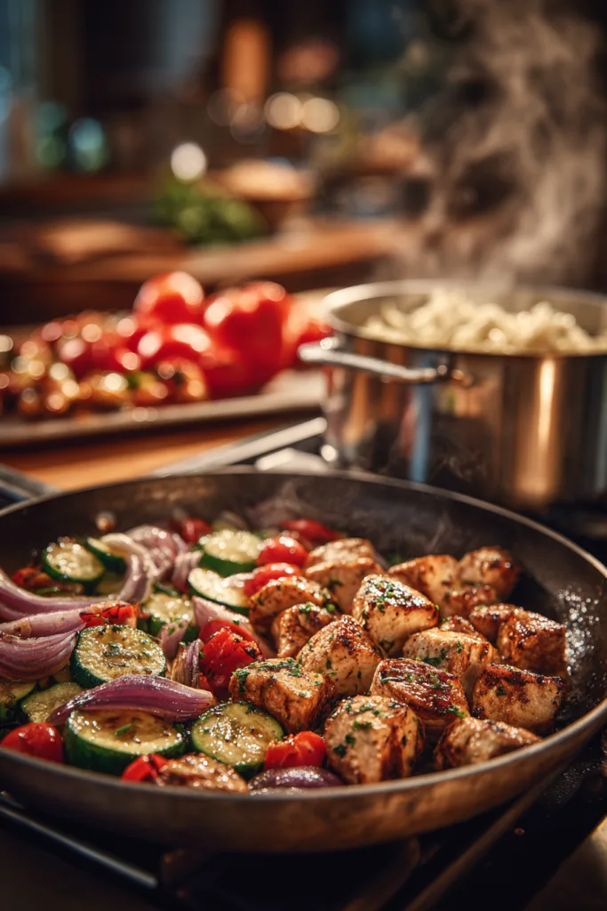 Balsamic Chicken Orzo with Roasted Veggies & Feta